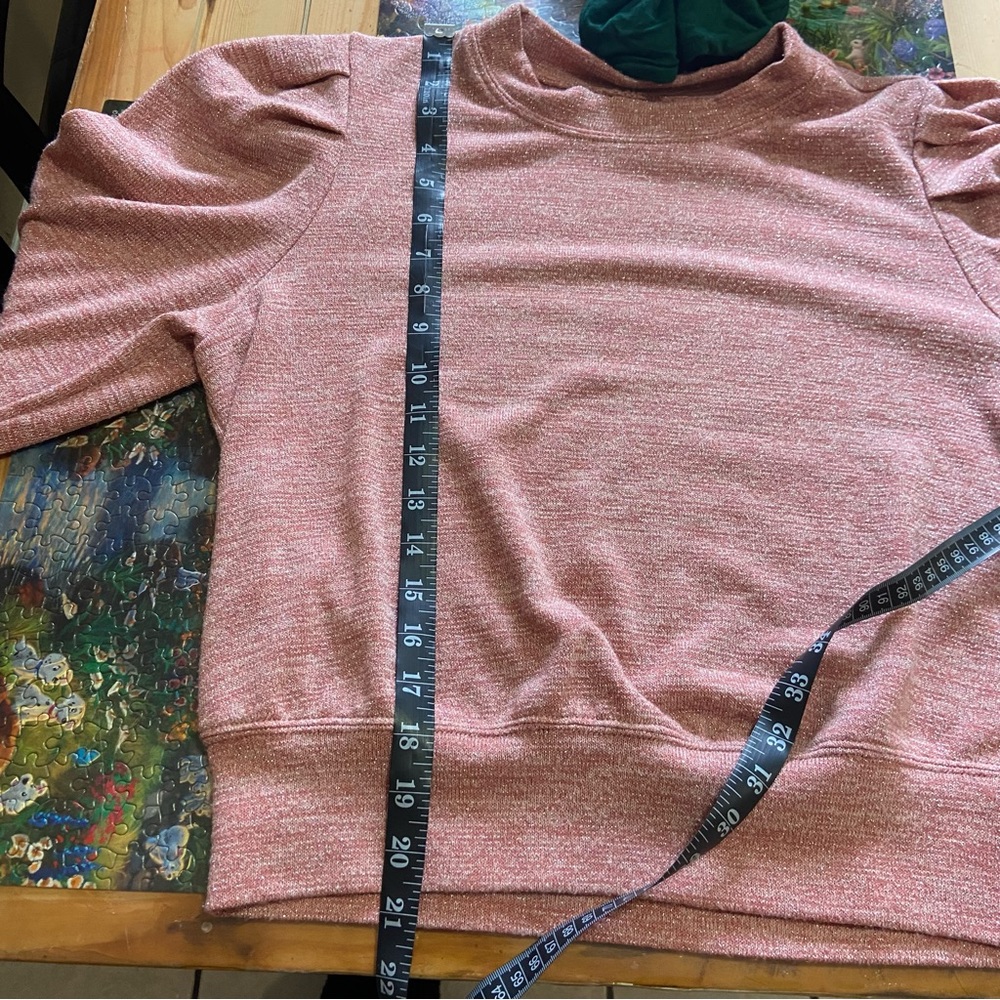 Band of Gypsies Irene Pink Metallic Knit Puff Shoulder Pullover Sweatshi… - Picture 3 of 7